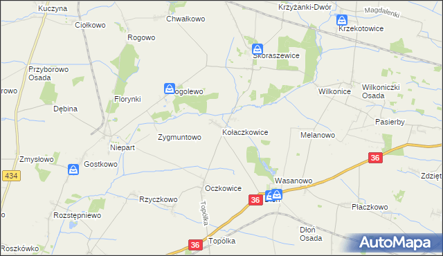 mapa Kołaczkowice gmina Miejska Górka, Kołaczkowice gmina Miejska Górka na mapie Targeo