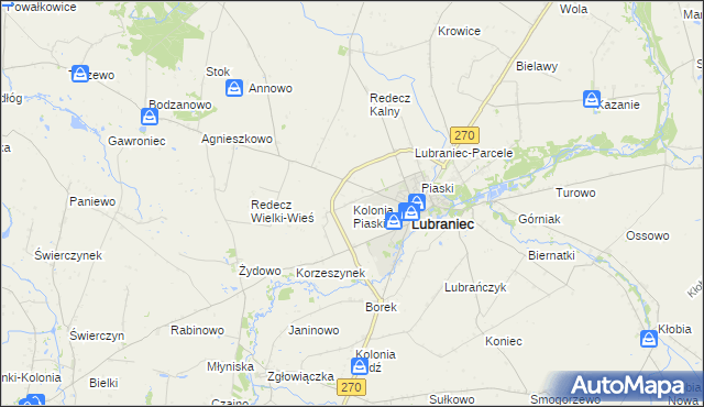 mapa Kolonia Piaski gmina Lubraniec, Kolonia Piaski gmina Lubraniec na mapie Targeo