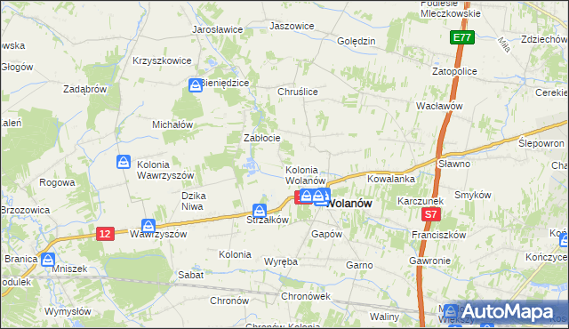 mapa Kolonia Wolanów, Kolonia Wolanów na mapie Targeo