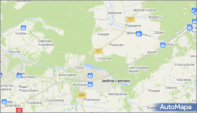 mapa Kolonka gmina Pionki, Kolonka gmina Pionki na mapie Targeo