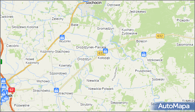 mapa Kołoząb gmina Sochocin, Kołoząb gmina Sochocin na mapie Targeo