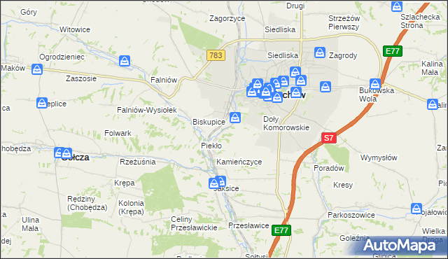 mapa Komorów gmina Miechów, Komorów gmina Miechów na mapie Targeo