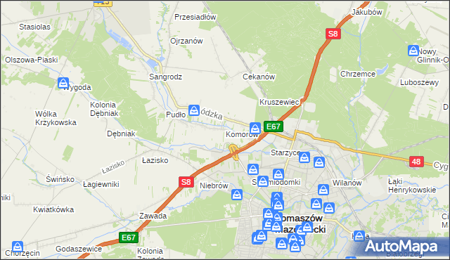 mapa Komorów gmina Tomaszów Mazowiecki, Komorów gmina Tomaszów Mazowiecki na mapie Targeo