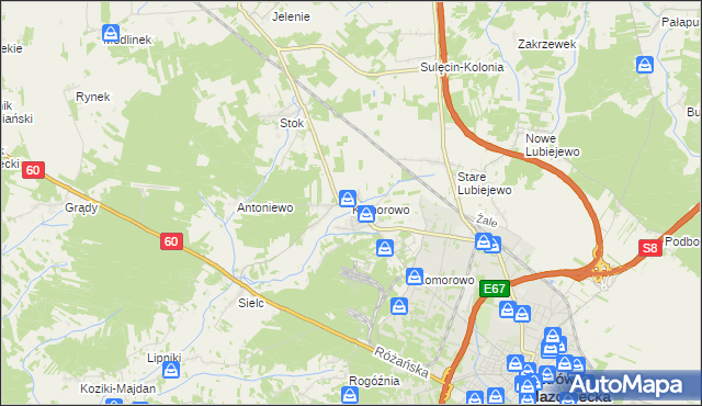 mapa Komorowo gmina Ostrów Mazowiecka, Komorowo gmina Ostrów Mazowiecka na mapie Targeo