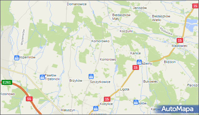 mapa Komorowo gmina Trzebnica, Komorowo gmina Trzebnica na mapie Targeo