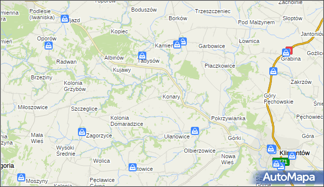 mapa Konary gmina Klimontów, Konary gmina Klimontów na mapie Targeo