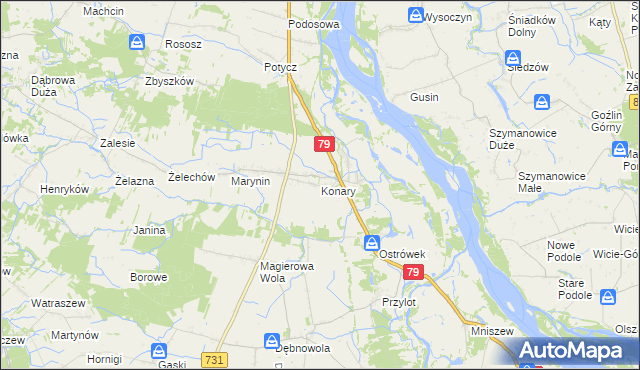 mapa Konary gmina Warka, Konary gmina Warka na mapie Targeo