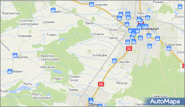 mapa Konarzew gmina Zduny, Konarzew gmina Zduny na mapie Targeo