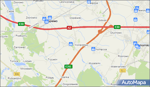mapa Konarzewo gmina Dopiewo, Konarzewo gmina Dopiewo na mapie Targeo