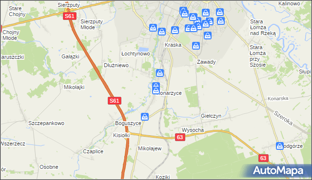 mapa Konarzyce gmina Łomża, Konarzyce gmina Łomża na mapie Targeo