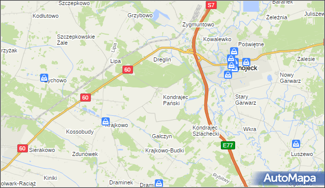 mapa Kondrajec Pański, Kondrajec Pański na mapie Targeo