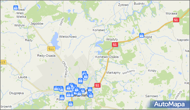 mapa Koniewo-Osada, Koniewo-Osada na mapie Targeo