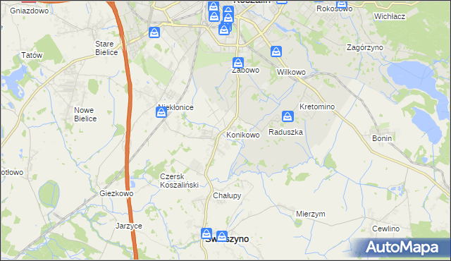 mapa Konikowo gmina Świeszyno, Konikowo gmina Świeszyno na mapie Targeo