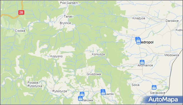 mapa Koniusza gmina Fredropol, Koniusza gmina Fredropol na mapie Targeo
