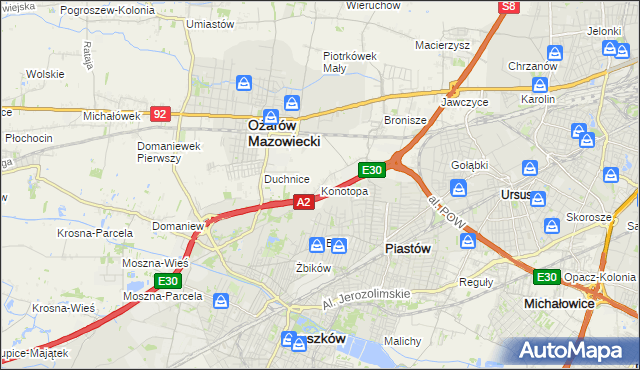 mapa Konotopa gmina Ożarów Mazowiecki, Konotopa gmina Ożarów Mazowiecki na mapie Targeo