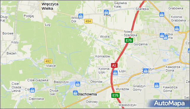 mapa Konradów gmina Blachownia, Konradów gmina Blachownia na mapie Targeo