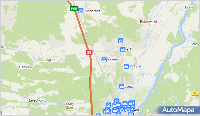 mapa Konradowo gmina Otyń, Konradowo gmina Otyń na mapie Targeo