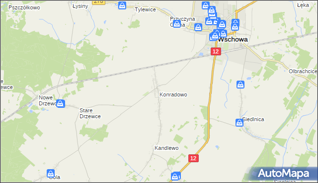 mapa Konradowo gmina Wschowa, Konradowo gmina Wschowa na mapie Targeo