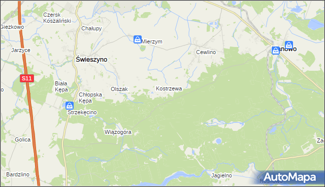 mapa Kopanica gmina Manowo, Kopanica gmina Manowo na mapie Targeo