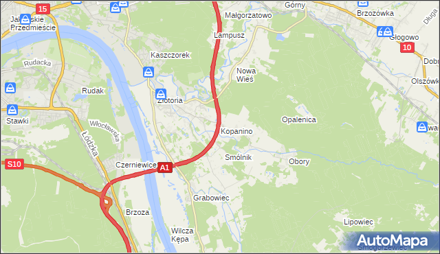 mapa Kopanino gmina Lubicz, Kopanino gmina Lubicz na mapie Targeo