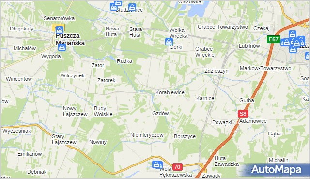 mapa Korabiewice, Korabiewice na mapie Targeo