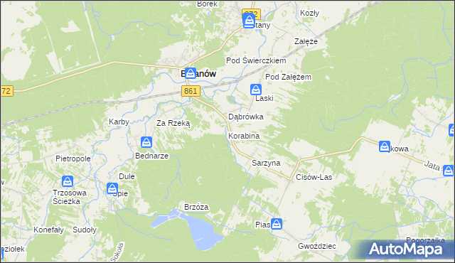 mapa Korabina, Korabina na mapie Targeo