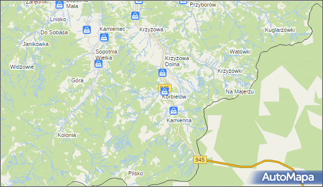 mapa Korbielów, Korbielów na mapie Targeo