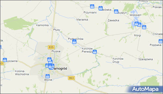 mapa Korchów Pierwszy, Korchów Pierwszy na mapie Targeo