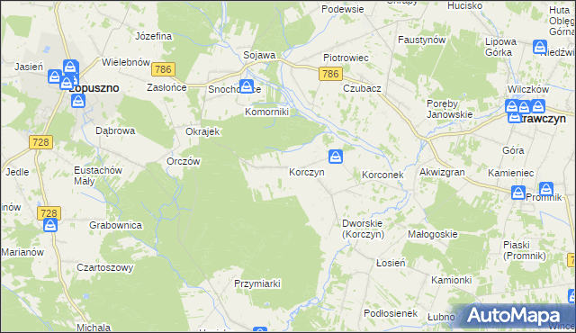 mapa Korczyn gmina Strawczyn, Korczyn gmina Strawczyn na mapie Targeo