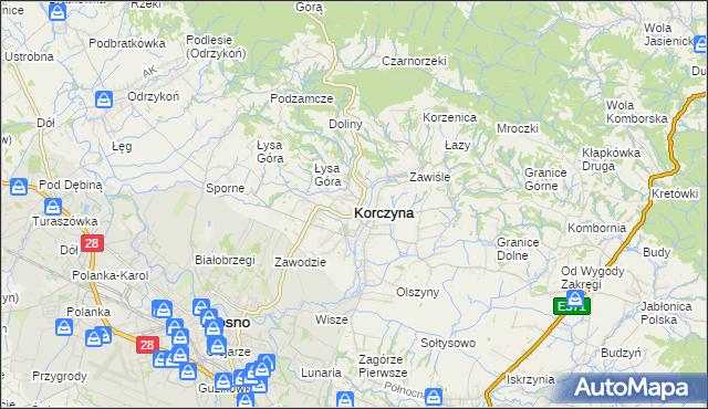 mapa Korczyna powiat krośnieński, Korczyna powiat krośnieński na mapie Targeo