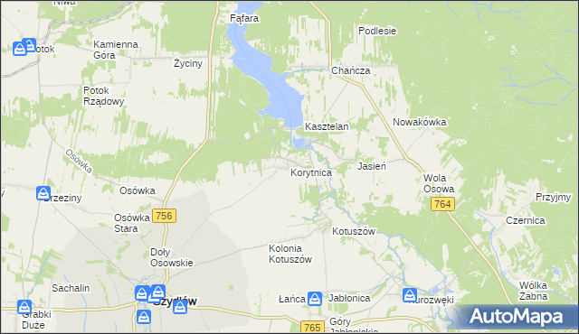 mapa Korytnica gmina Szydłów, Korytnica gmina Szydłów na mapie Targeo