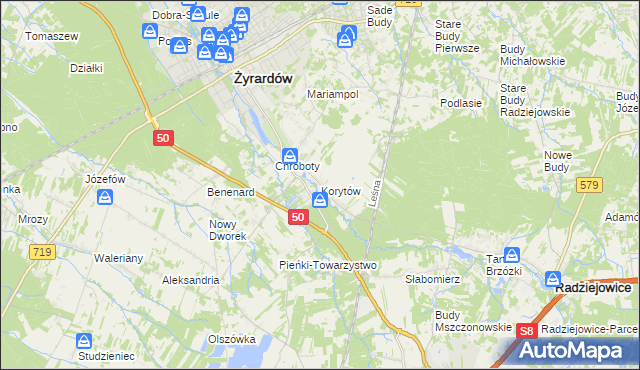 mapa Korytów gmina Radziejowice, Korytów gmina Radziejowice na mapie Targeo