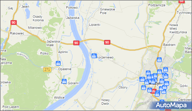 mapa Korzeniewo gmina Kwidzyn, Korzeniewo gmina Kwidzyn na mapie Targeo