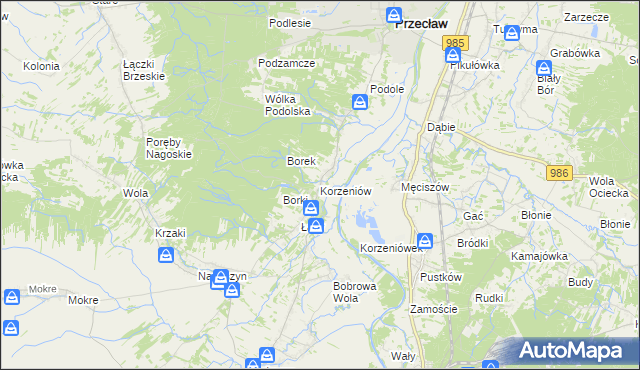 mapa Korzeniów gmina Żyraków, Korzeniów gmina Żyraków na mapie Targeo