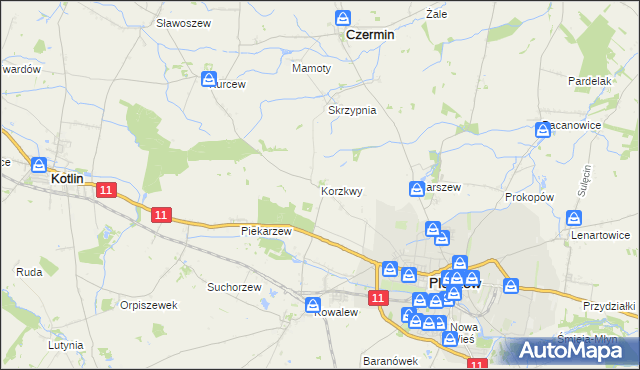 mapa Korzkwy, Korzkwy na mapie Targeo