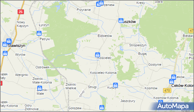 mapa Kościelec gmina Mycielin, Kościelec gmina Mycielin na mapie Targeo
