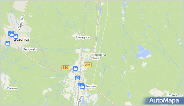 mapa Kościelna Wieś gmina Węgliniec, Kościelna Wieś gmina Węgliniec na mapie Targeo