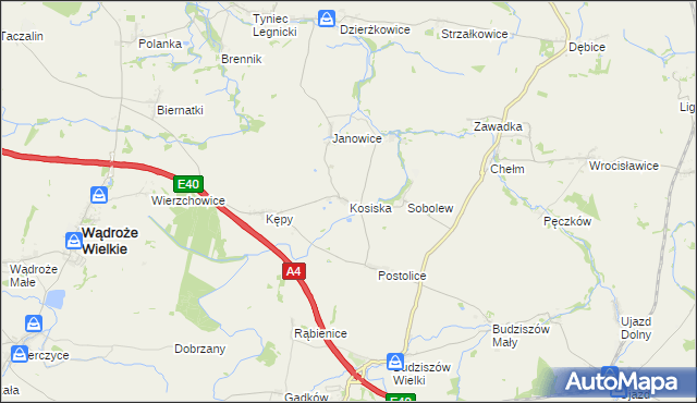 mapa Kosiska gmina Wądroże Wielkie, Kosiska gmina Wądroże Wielkie na mapie Targeo