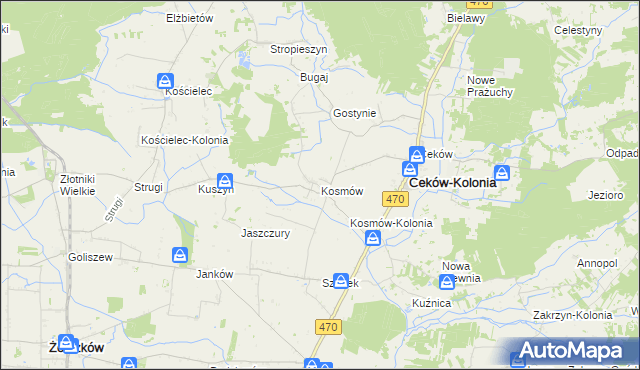 mapa Kosmów gmina Ceków-Kolonia, Kosmów gmina Ceków-Kolonia na mapie Targeo