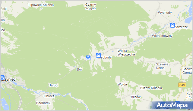 mapa Kosobudy gmina Zwierzyniec, Kosobudy gmina Zwierzyniec na mapie Targeo