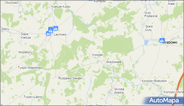 mapa Kossaki gmina Kolno, Kossaki gmina Kolno na mapie Targeo