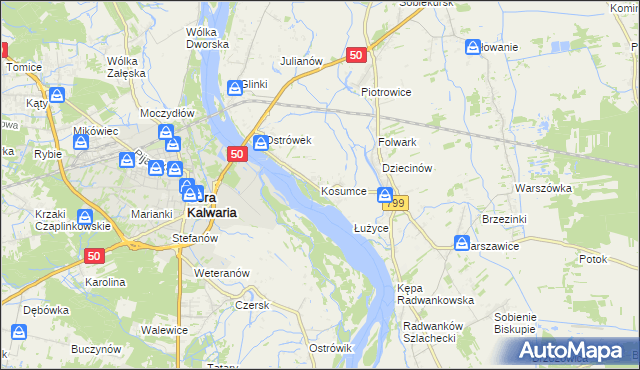 mapa Kosumce, Kosumce na mapie Targeo