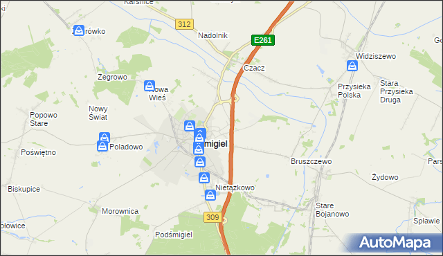 mapa Koszanowo gmina Śmigiel, Koszanowo gmina Śmigiel na mapie Targeo