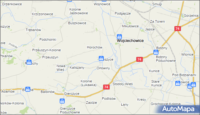 mapa Koszyce gmina Wojciechowice, Koszyce gmina Wojciechowice na mapie Targeo