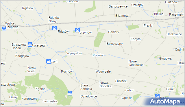mapa Kotków gmina Grabów, Kotków gmina Grabów na mapie Targeo