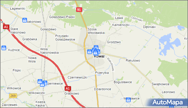 mapa Kowal, Kowal na mapie Targeo
