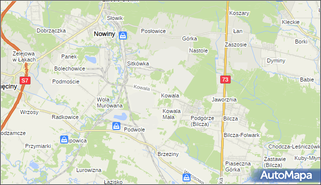 mapa Kowala gmina Sitkówka-Nowiny, Kowala gmina Sitkówka-Nowiny na mapie Targeo