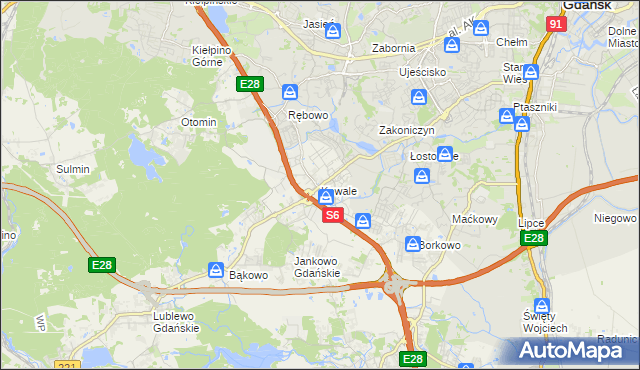 mapa Kowale gmina Kolbudy, Kowale gmina Kolbudy na mapie Targeo