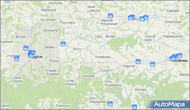mapa Kowalowa gmina Ryglice, Kowalowa gmina Ryglice na mapie Targeo