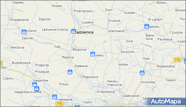 mapa Kowary gmina Radziemice, Kowary gmina Radziemice na mapie Targeo